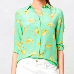 Anthropologie Silk Button Down Bird Shirt
